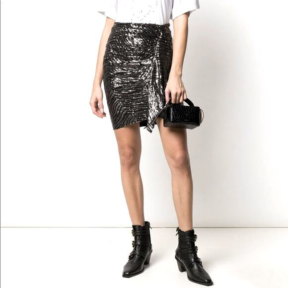 IRO Experience Saria Sequined Skirt in Black and Silver, Size 6 - Picture 1 of 16